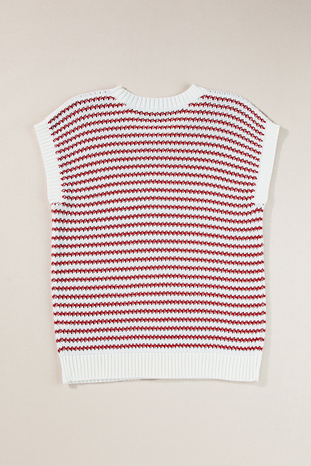 Blue Stripe Ribbed Trim Loose Fit Knitted Sweater Vest