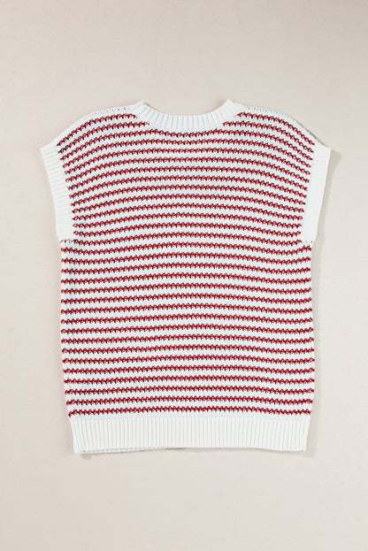 Blue Stripe Ribbed Trim Loose Fit Knitted Sweater Vest