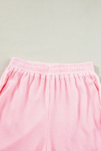 Light Pink Waffle Knit Oversize Tee and Shorts Set