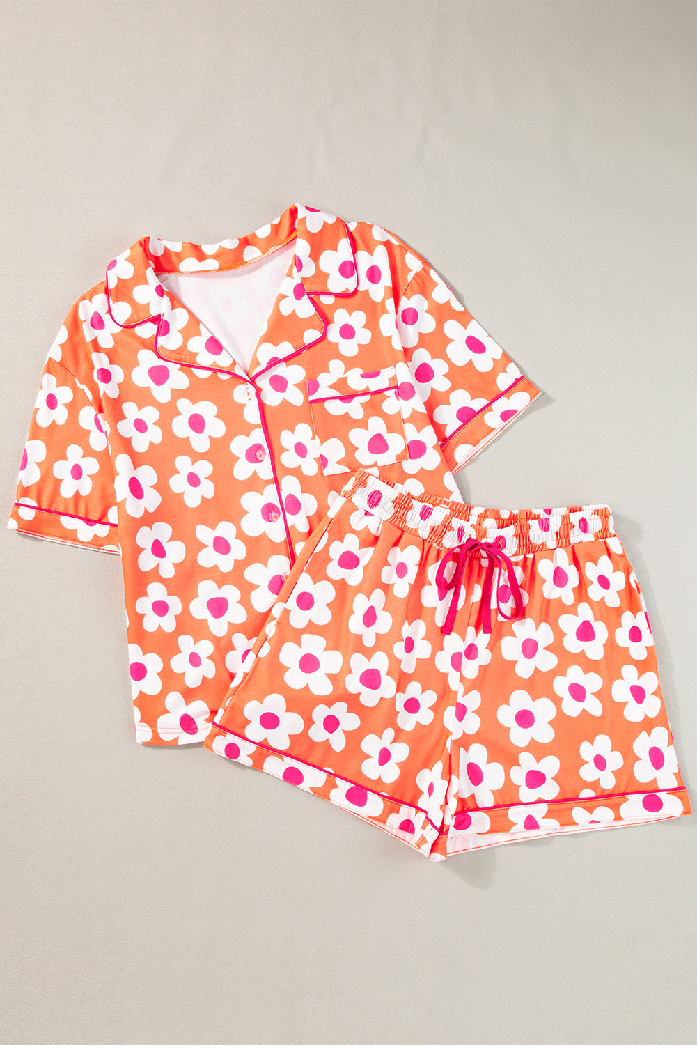 Flower Print Short Sleeve Shirt Pajamas Set