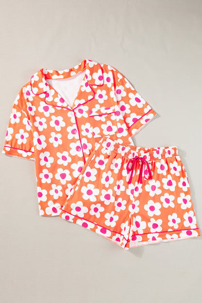 Flower Print Short Sleeve Shirt Pajamas Set