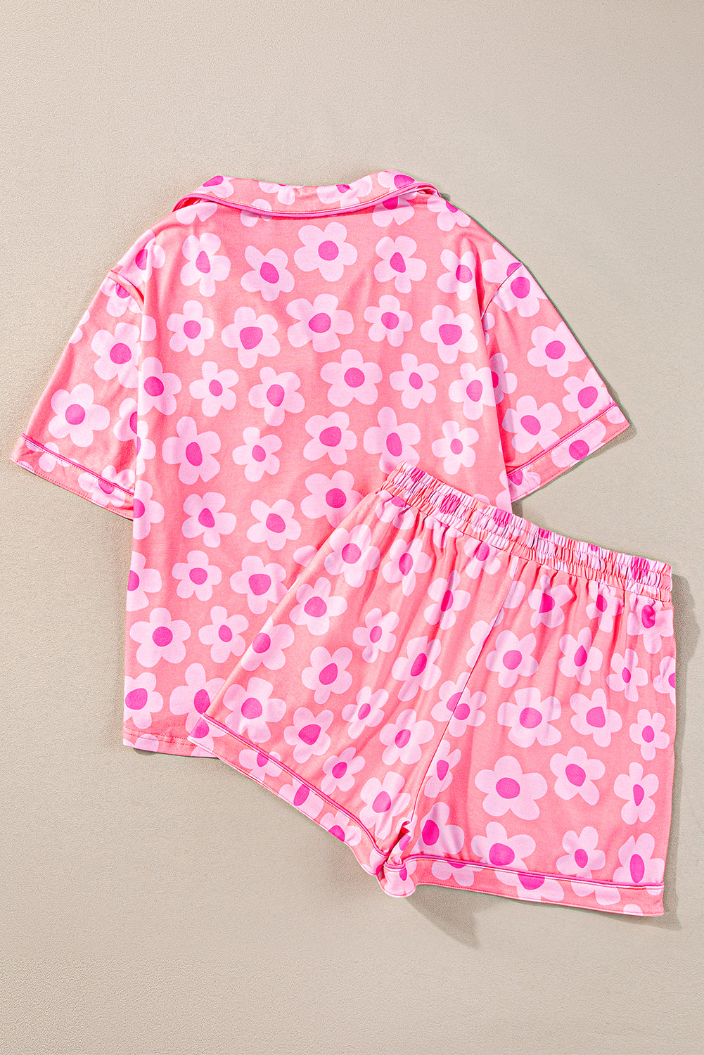 Flower Print Short Sleeve Shirt Pajamas Set