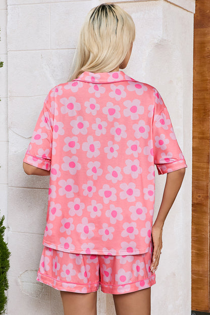 Flower Print Short Sleeve Shirt Pajamas Set