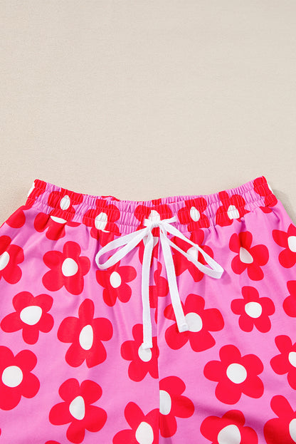 Flower Print Short Sleeve Shirt Pajamas Set