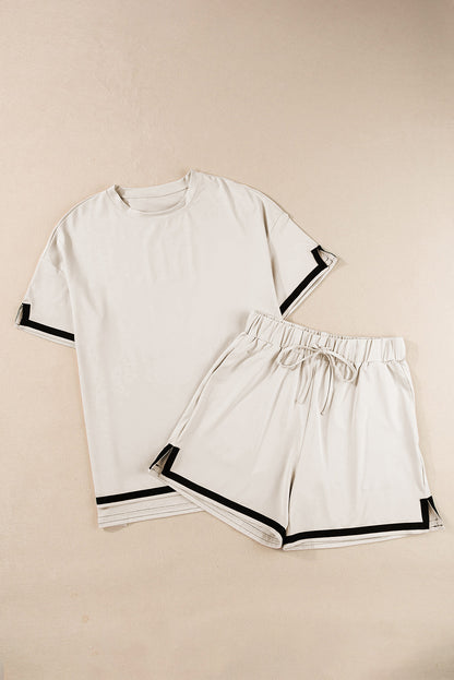 Black Contrast Trim Tee and Shorts Set