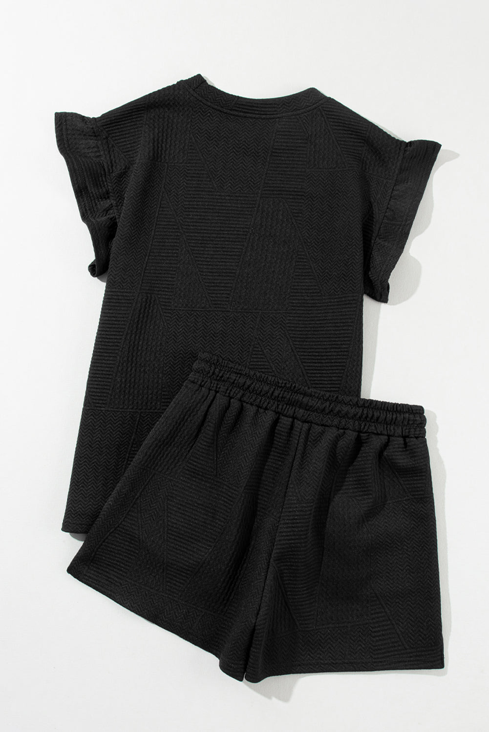 Skobeloff Textured Ruffle Split Top and Drawstring Shorts