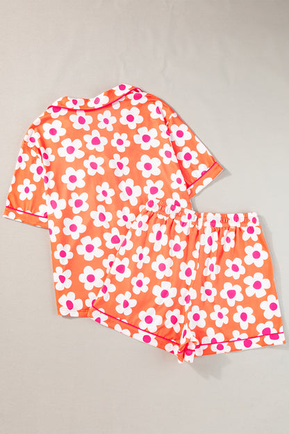 Flower Print Short Sleeve Shirt Pajamas Set